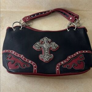 Country Road Jeweled Cross Black and Red Bag